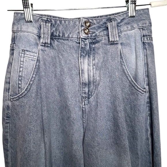Zara Super High Rise Pleated with Belted Ankle Jeans Retro 80’s Blue Size 2 - Picture 2 of 7